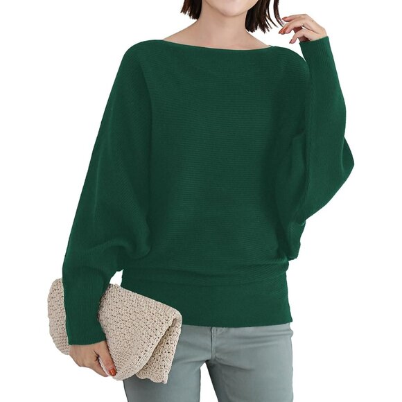 Sweaters - Women's Batwing Pullover Sweater Acrylic Blend Oversize Dolman Neck Casual